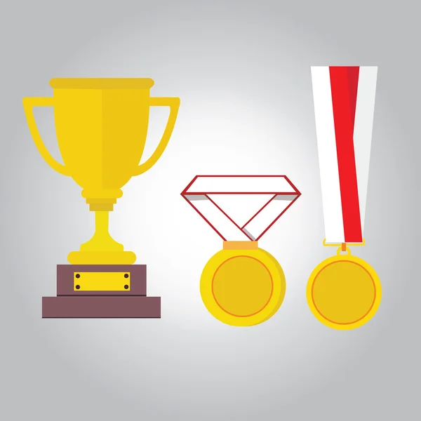 Gouden medaille vector illustratie medailles lint trophy winnaar pictogram platte — Stockvector