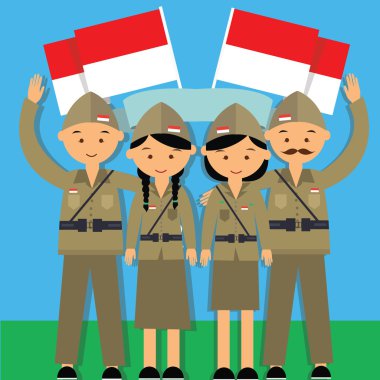 Bağımsızlık günü hari pahlawan 17 agustus 1945 kıdemli Endonezya savaşçı merdeka adam ve mowan askeri üniformalı