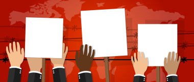 kalabalık kişi protesto holding beyaz tasarlamak vektör çizim grev aktivizm protestocular öfke isyan imzalamak