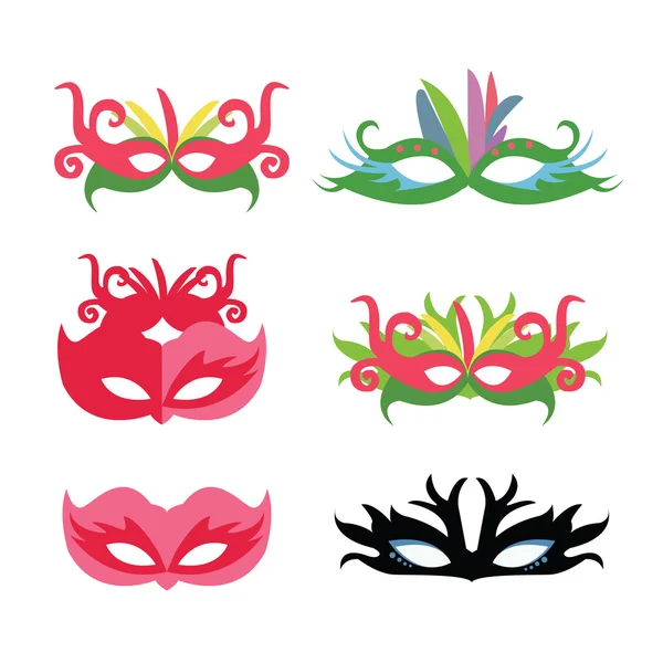 Flache Gesichtsmaske Set Karneval Vektor Partei Maskerade Illustration Design — Stockvektor