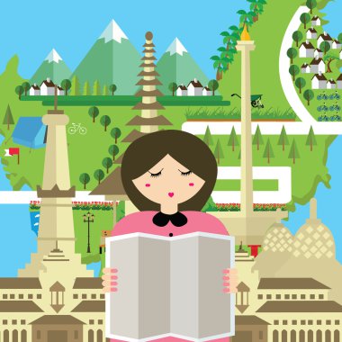 kadın insanlar okuma harita Endonezya Turizm bali bandung jakarta yogyakarta anıt Seyahat Asya