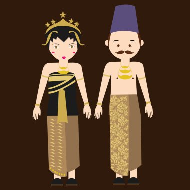 Orta Cava Cava Endonezya geleneksel giyim kadın elbise vektör karikatür kılık Asya