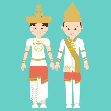 Lampung Güney sumatra malay melayu Endonezya geleneksel giyim kadın elbise vektör karikatür kılık Asya