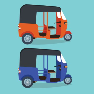 Bajaj bajai Endonezya ulaşım çizim düz vektör çizim jakarta kentsel simge ulaşım turuncu mavi