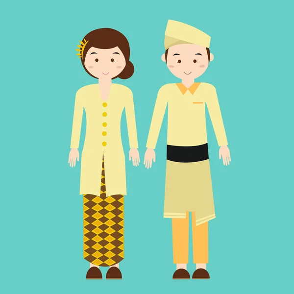 Couple wear malaysia malaysian traditional clothes vector drawing — Stock Vector