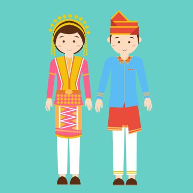 geleneksel düğün kıyafet Indonesia pakaian adat giyen aceh Kuzey sumatra Çift erkekler kadın