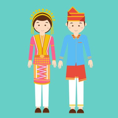 aceh north sumatra couple men woman wearing traditional wedding clothes indonesia pakaian adat clipart