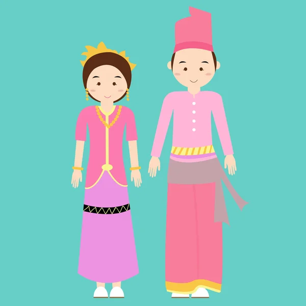 Ropa tradicional nusa tenggara barat indonesia vector de tela étnica pareja pakaian adat — Vector de stock