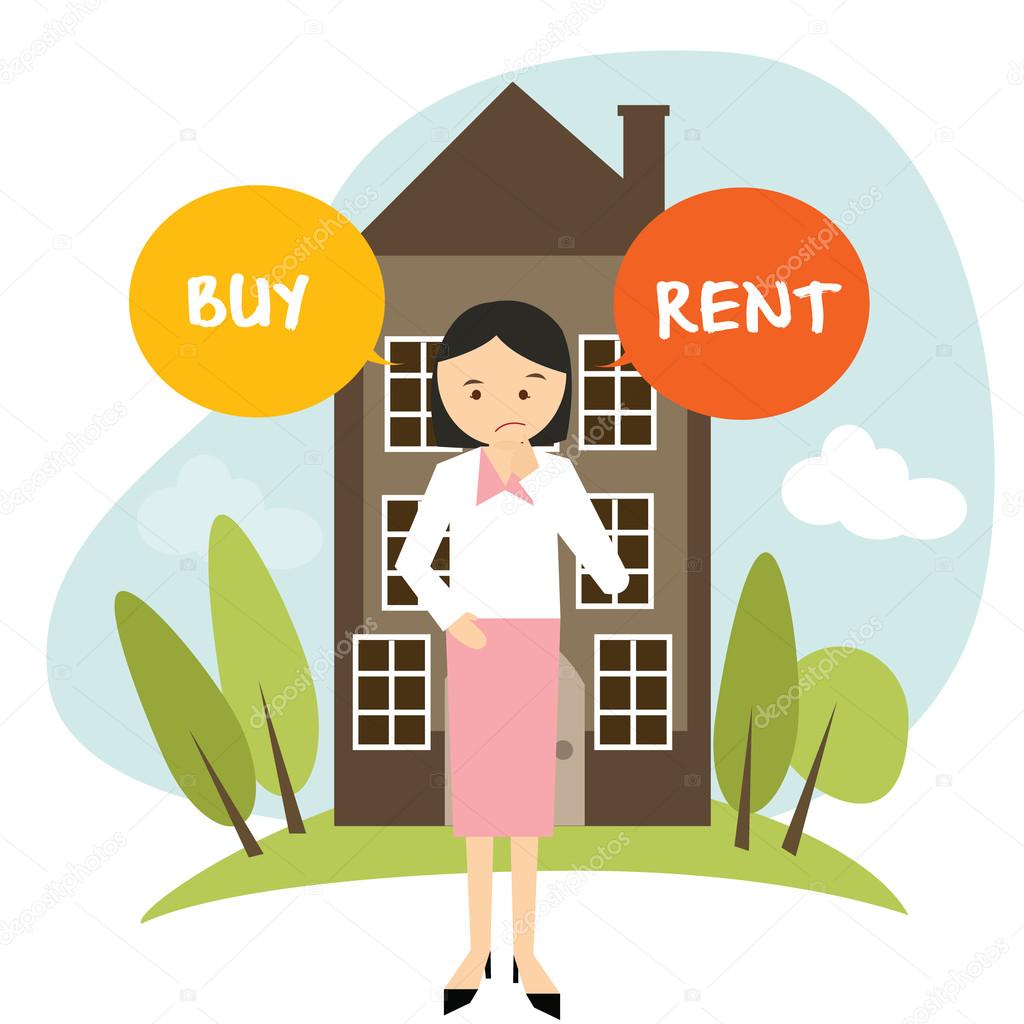 Buy or rent house home apartment woman decide vector illustration buying renting Stock Vector Image by ©bakhtiarzein #94009772 Buy or rent house home apartment woman decide vector illustration buying renting Stock Vector Image by ©bakhtiarzein #94009772