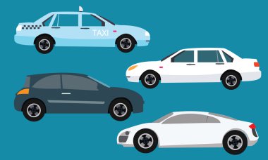 koleksiyon illüstrasyon yan taksi sedan araba Icon set