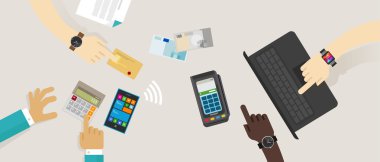 ödeme seçeneği en iyi Resepsiyon mobil Nfc RFID Kredi kartı edc online satın işlem vektör çizim nakit temas daha az