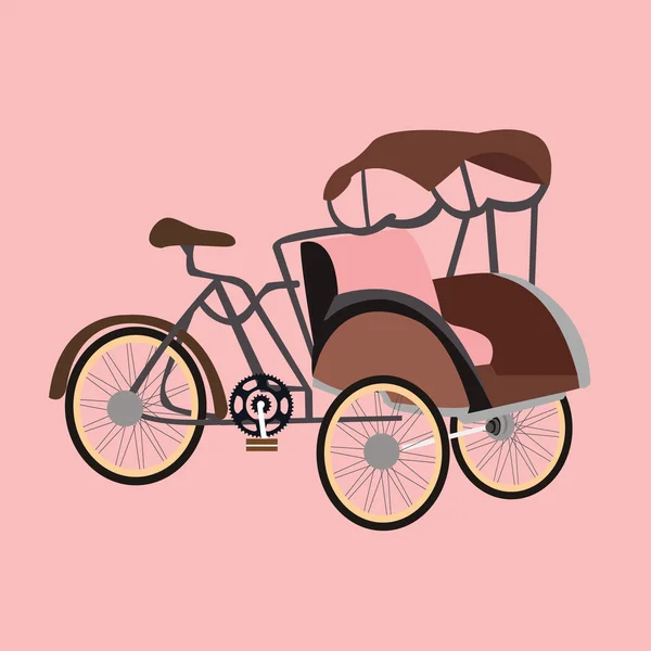 Becak rickshaw indonesia jakarta icono plano vector ilustración transporte — Vector de stock