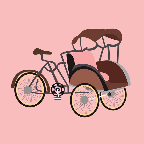 becak rickshaw indonesia jakarta icon flat vector illustration transportation