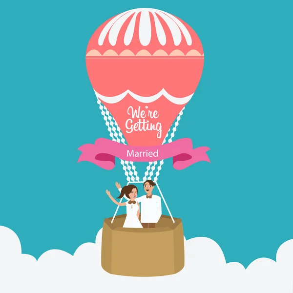 Είμαστε παντρεμένοι που φέρουν θερμού αέρα μπαλόνι διάνυσμα επίπεδη απεικόνιση ρομαντικό ζευγάρι — Διανυσματικό Αρχείο