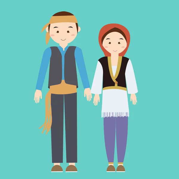 Couple homme femme turc portant turque dinde costume traditionnel vêtements robe mâle femelle vecteur illustration — Image vectorielle