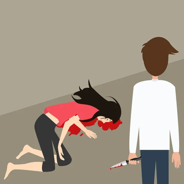 Büyük adam bıçakladı kadının bıçak kan vektör çizim ile cinayet — Stok Vektör
