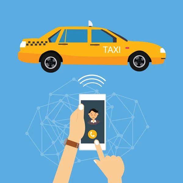 Call taxi cab from mobile phone application online — Stock Vector