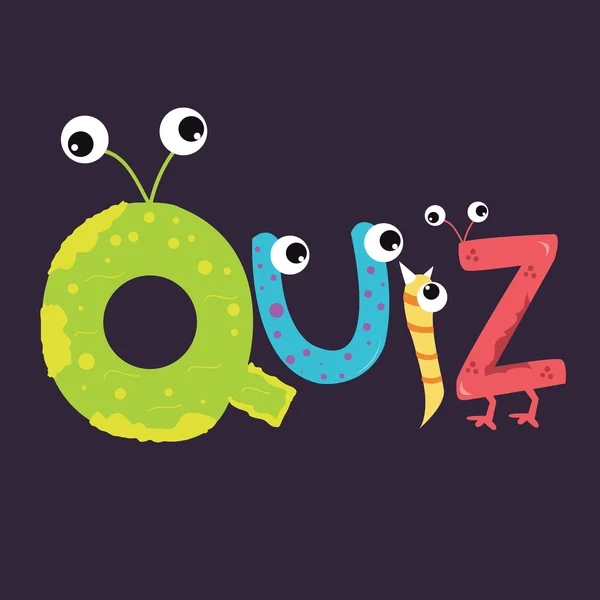 Quiz text fun kids character alphabet with eye — Stock Vector