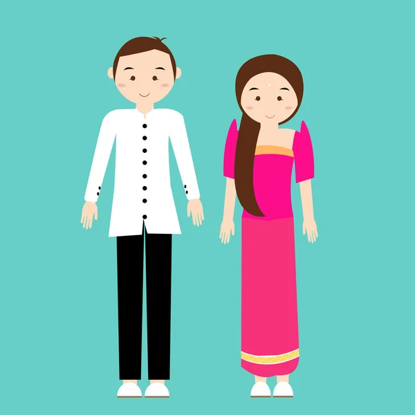 Man woman couple wear philippines tradional costume dress cartoon — Stock Vector