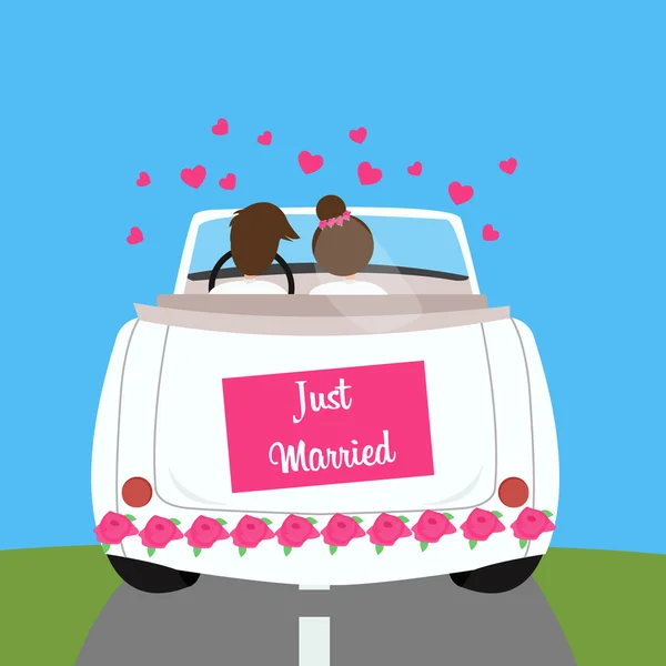 Recién casado boda coche pareja luna de miel matrimonio — Vector de stock