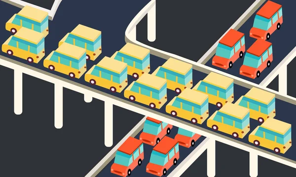 Traffic jam auto wachten vast in lijn weg stad — Stockvector