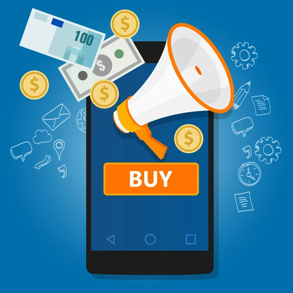 Κινητών πληρωμών κάντε κλικ για να αγοράσουν online συναλλαγή τηλέφωνο εμπορίου — Διανυσματικό Αρχείο