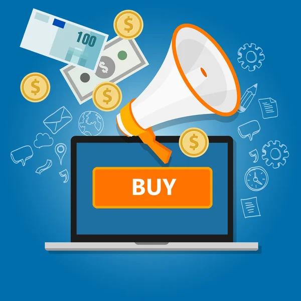 Betaling Klik om te kopen van online transactie geld handel internetverkopen — Stockvector