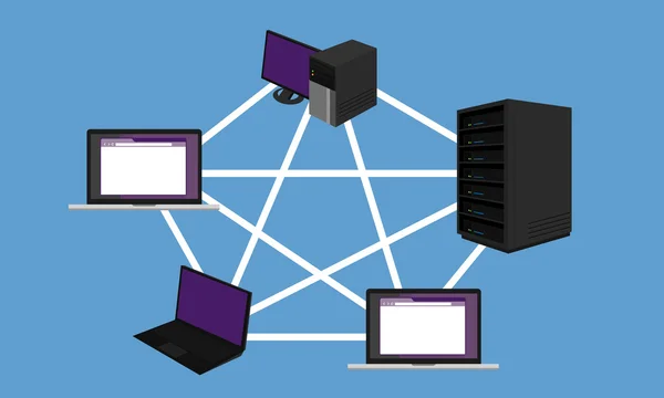 Bus topologi Lan nätverksdesign nätverk hårdvara ryggraden ansluten — Stock vektor