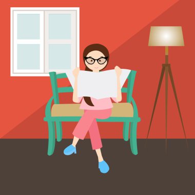 kadın köşe oturma odası ev ev pencere gözlük okuma
