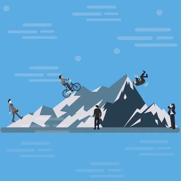 Pengusaha mendaki bukit gunung ke atas tantangan bisnis ke depan - Stok Vektor