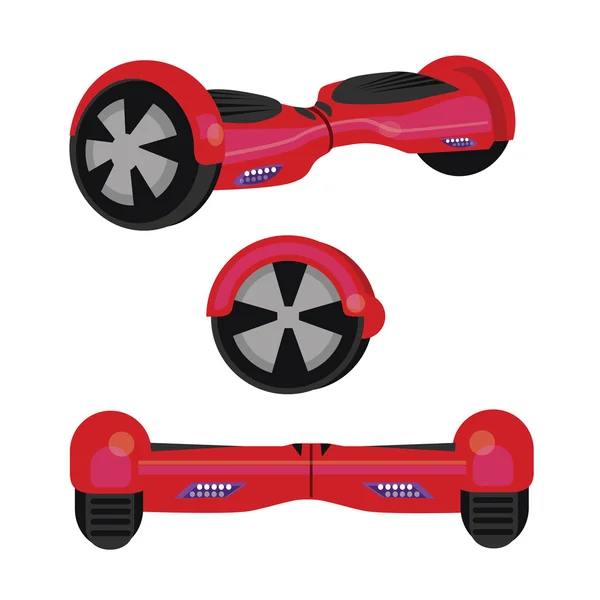 Hoverboard placa hover vetor roda dispositivo tecnologia veículo rie ilustração vermelho — Vetor de Stock