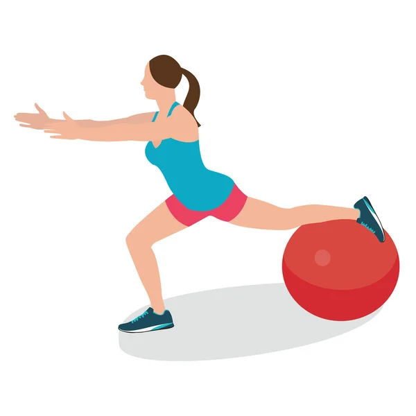 Mujer fitness posición usando bola de estabilidad ejercicio gimnasio entrenamiento workput balance femenino — Archivo Imágenes Vectoriales