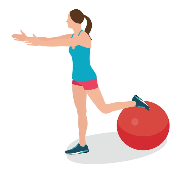 Mujer fitness posición usando bola de estabilidad ejercicio gimnasio entrenamiento workput balance femenino — Archivo Imágenes Vectoriales