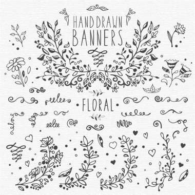 Collection of hand drawn vintage design elements