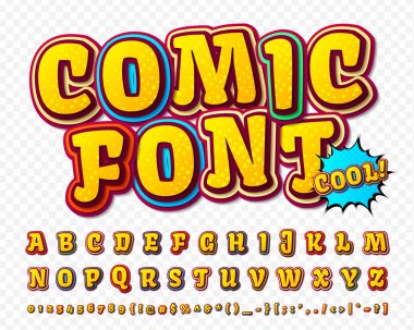 Creative high detail comic font. Alphabet, comics, pop art. 