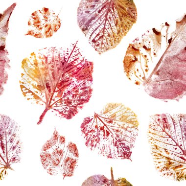 Watercolor seamless pattern. Autumn leaves on white ground