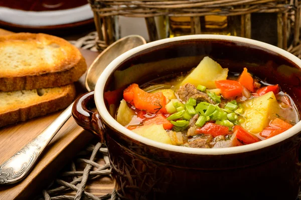 Венгерский суп гулаш с мясом и овощами . — стоковое фото