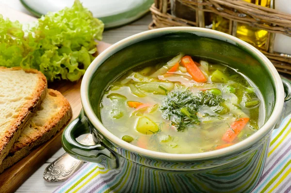 Zupa jarzynowa wiosna zielony miski. — Zdjęcie stockowe
