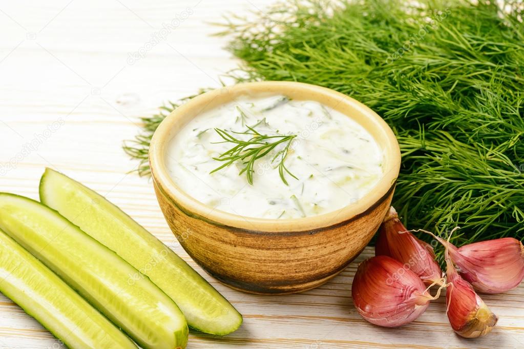 Tzatziki - greek yogurt sauce with cucumbers and garlic.