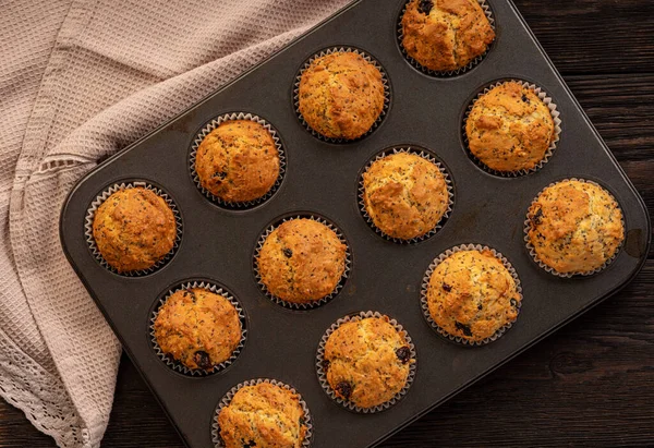 Semi Chia Fatti Casa Muffin Mirtillo Rosso — Foto Stock