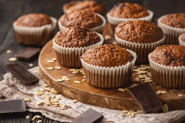 Muffins Flocons Avoine Maison Beurre Arachide Chocolat — Photo