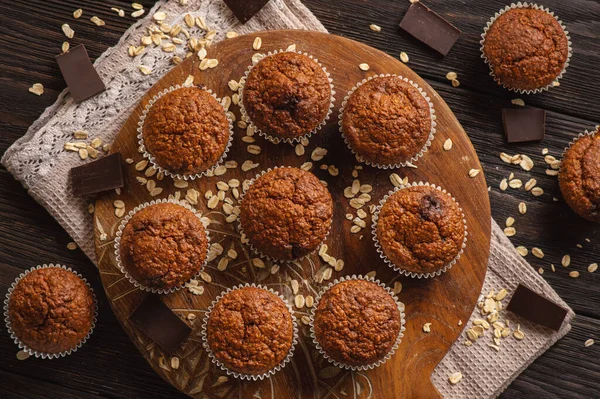 Flocos Caseiros Aveia Muffins Com Manteiga Amendoim Chocolate — Fotografia de Stock