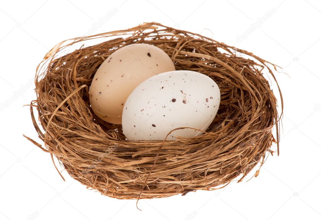 Easter nest with eggs isolated.