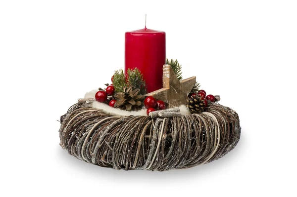 Adventskranz mit roter Kerze isoliert. — Stockfoto