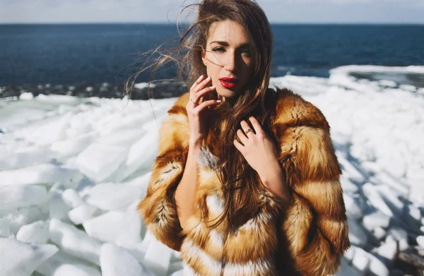 Woman posing at winter time — Stock Photo, Image