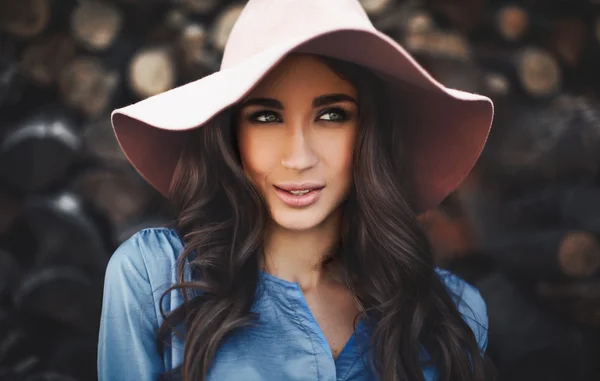 Long hair woman wearing hat — Stock Photo, Image