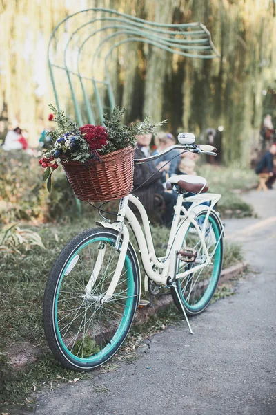 Bicicletta vecchia moda con cestino — Foto Stock