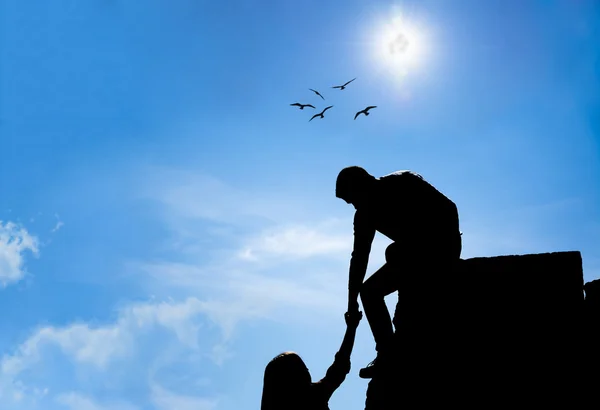 Silhouette Helping Hand Two Friend — Stock Photo, Image