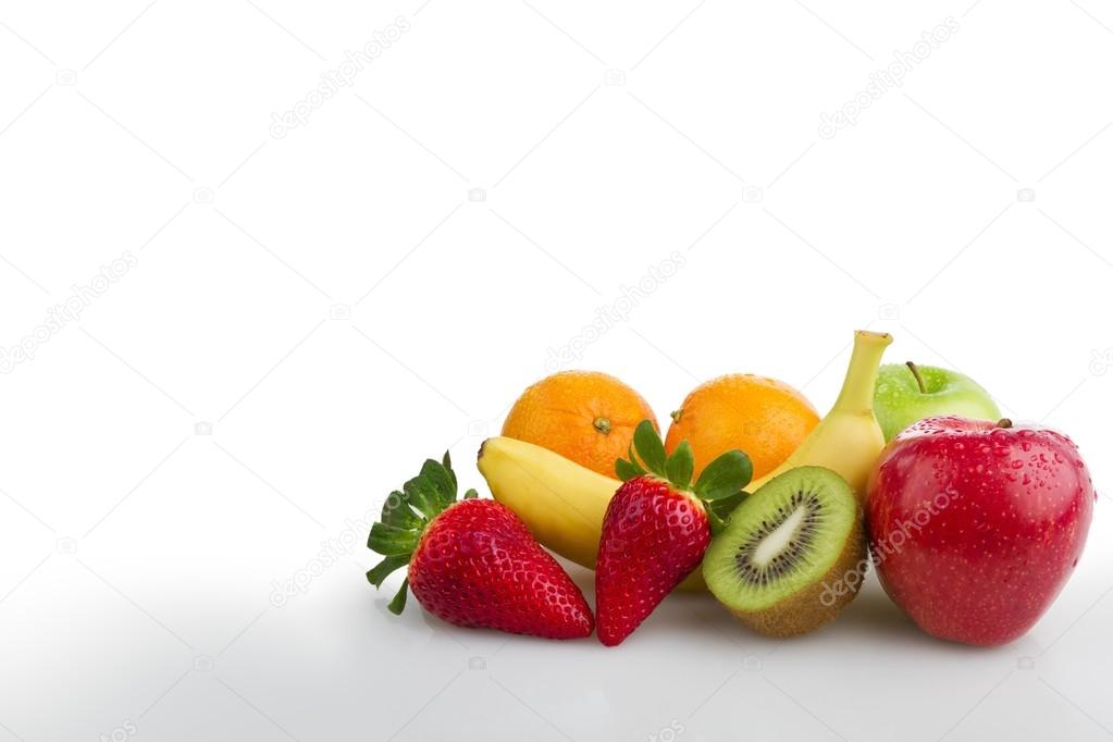 Colourful fresh fruits white background