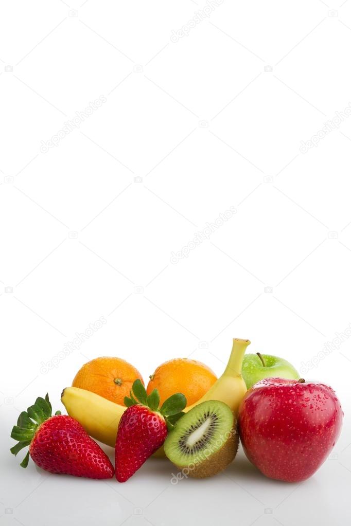 Colourful fresh fruits white background